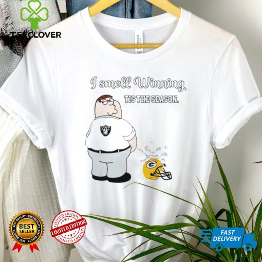 Peter Griffin Las Vegas Raiders peeing on Green Bay Packers helmet I smell winning tis the season hoodie, sweater, longsleeve, shirt v-neck, t-shirt