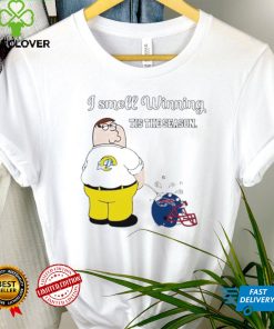 Peter Griffin Los Angeles Rams peeing on Buffalo Bills helmet I smell winning tis the season hoodie, sweater, longsleeve, shirt v-neck, t-shirt