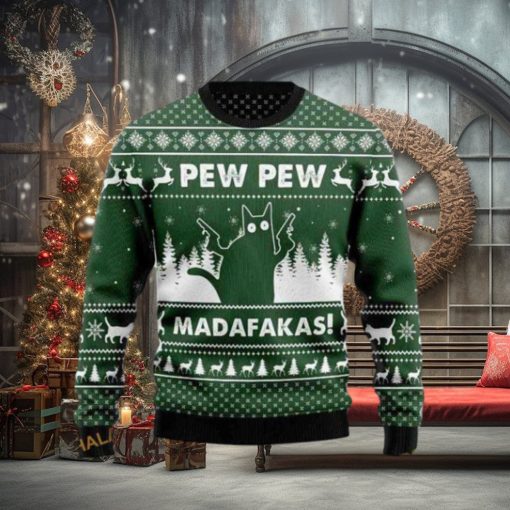 Pew Madafakas Black Cat Ugly 3D Sweater, Funny Xmas Sweater