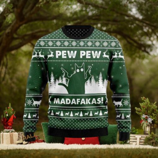 Pew Madafakas Black Cat Ugly 3D Sweater, Funny Xmas Sweater