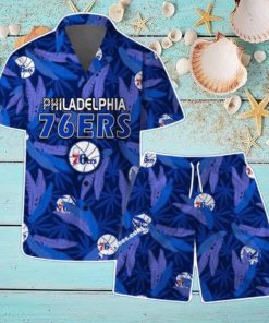 Philadelphia 76ers Team Logo Pattern Leaves Vintage Art Hawaiian Shirt & Short