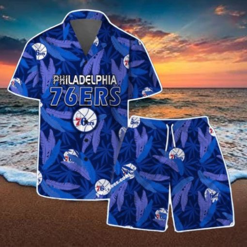 Philadelphia 76ers Team Logo Pattern Leaves Vintage Art Hawaiian Shirt & Short