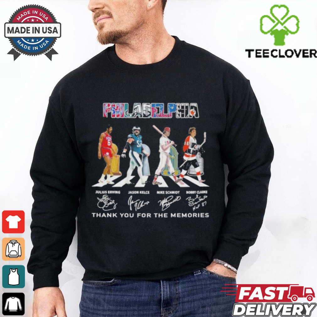 Philadelphia Abbey Road Julius Erving Jason Kelce Mike Schmidt And Bobby Clarke Signatures Shirt Philadelphia Abbey Road Julius Erving Jason Kelce Mike Schmidt And Bobby Clarke Signatures Shirt