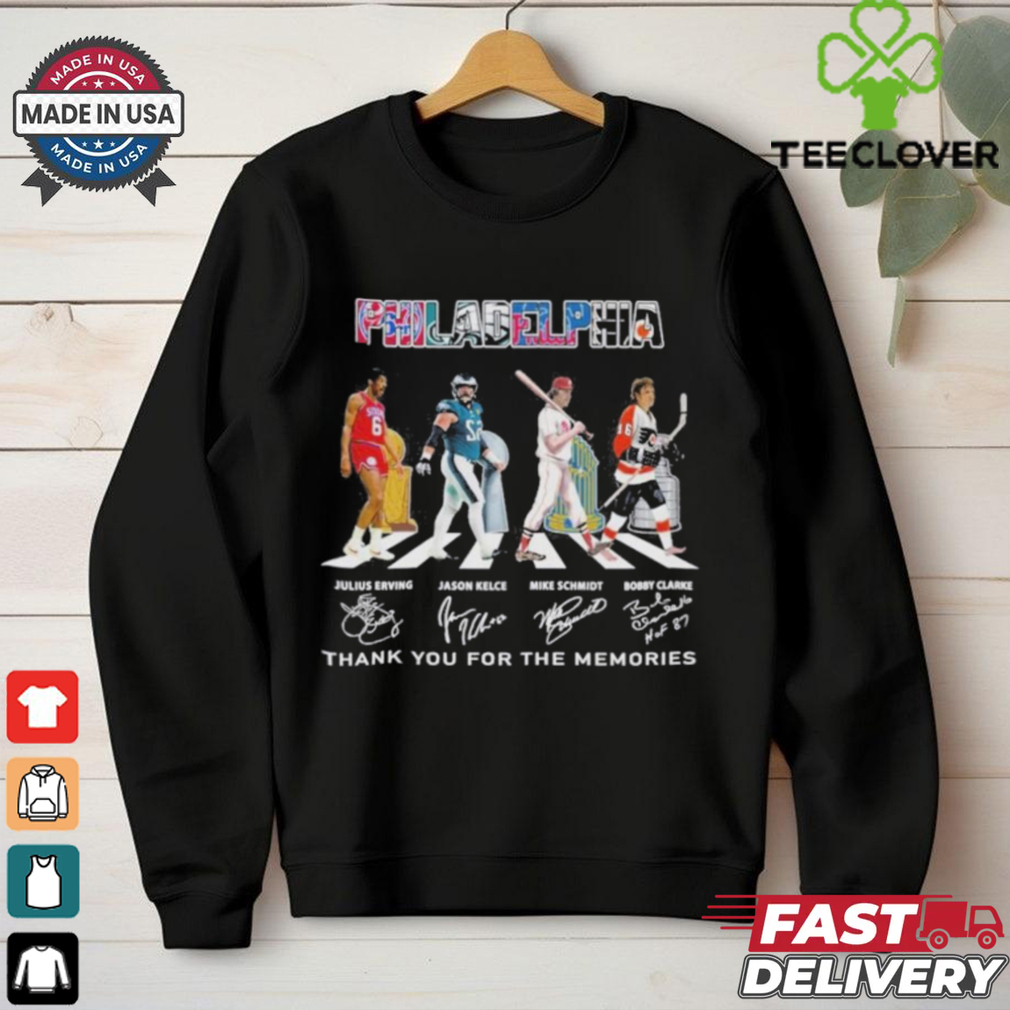 Philadelphia Abbey Road Julius Erving Jason Kelce Mike Schmidt And Bobby Clarke Signatures Shirt Philadelphia Abbey Road Julius Erving Jason Kelce Mike Schmidt And Bobby Clarke Signatures Shirt