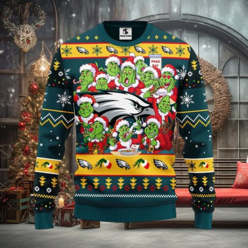 Philadelphia Eagles 12 Grinch Xmas Day Christmas Ugly Sweater