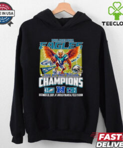 Philadelphia Eagles 2024 NFC East Division Champions T-shirt, featuring score and mascot design, unisex fit, Philadelphia Eagles fan gear, NFC East division championship shirt.
