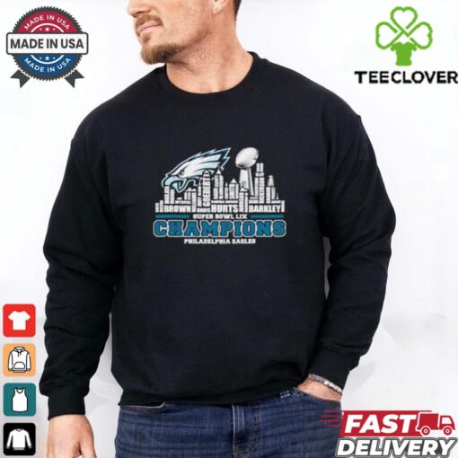 Philadelphia Eagles 2024 Super Bowl LIX Champions name city skyline shirt