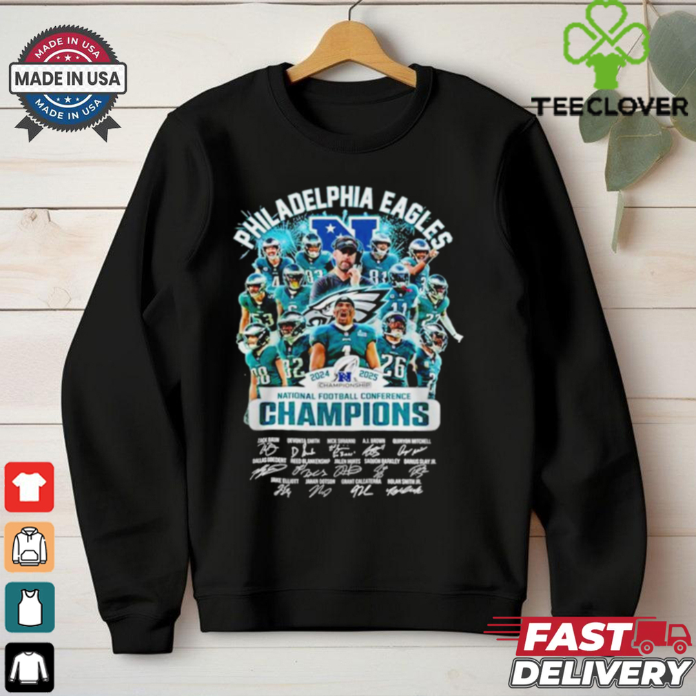 Philadelphia Eagles 2024 – 2025 NFC Champions all team signatures shirt Philadelphia Eagles 2024 – 2025 NFC Champions all team signatures shirt