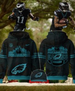 Philadelphia Eagles 2025 Champions Skyline All Black Hoodie T Shirt
