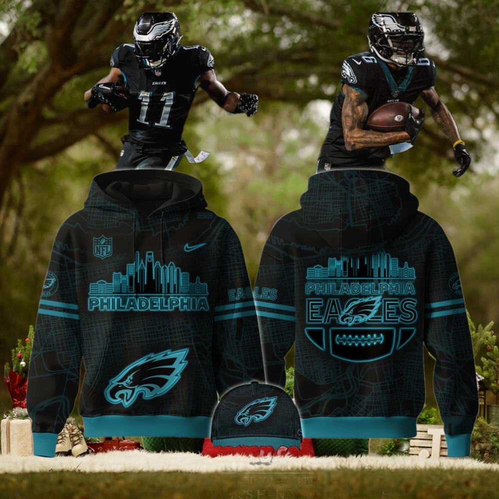 Philadelphia Eagles 2025 Champions Skyline All Black Hoodie T Shirt Philadelphia Eagles 2025 Champions Skyline All Black Hoodie T Shirt