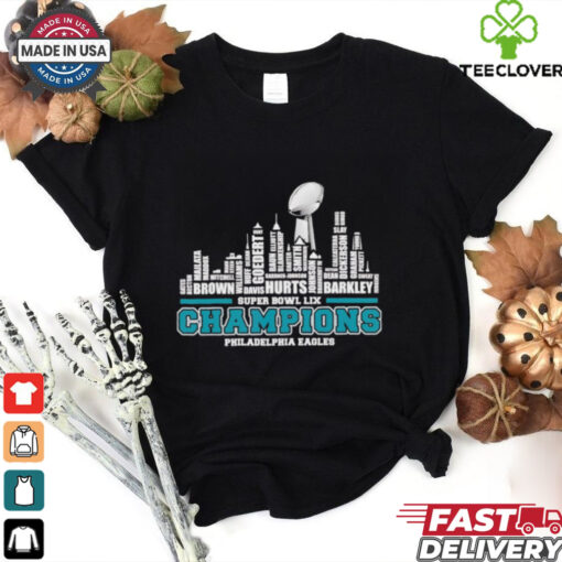 Philadelphia Eagles 2025 Super Bowl LIX champions team players city skyline shirt