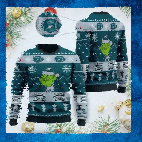 Philadelphia Eagles American NFL Football Team Logo Cute Grinch 3D Men And Women Ugly Sweater Shirt For Sport Lovers On Christmas Days