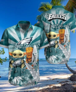 Philadelphia Eagles Baby Yoda Tiki Hawaiian Shirt
