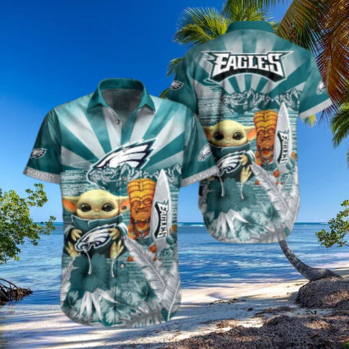 Philadelphia Eagles Baby Yoda Tiki Hawaiian Shirt