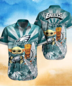 Philadelphia Eagles Baby Yoda Tiki Hawaiian Shirt