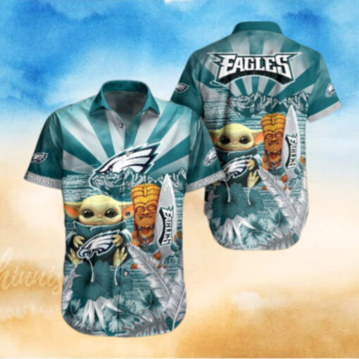 Philadelphia Eagles Baby Yoda Tiki Hawaiian Shirt