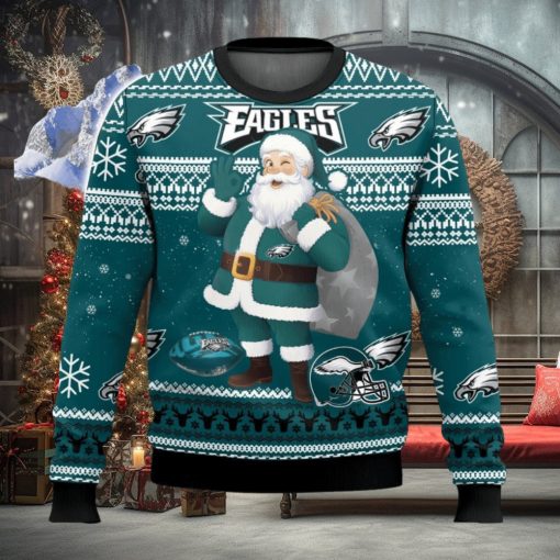 Philadelphia Eagles Funny Santa Claus 3D Christmas Sweater Ugly Christmas Sweater Christmas Gift Ideas