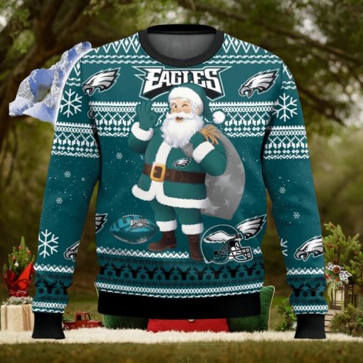 Philadelphia Eagles Funny Santa Claus 3D Christmas Sweater Ugly Christmas Sweater Christmas Gift Ideas