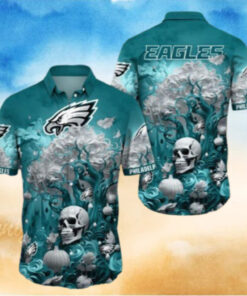 Philadelphia Eagles Halloween Skull Pumpkin Hawaiian Shirt