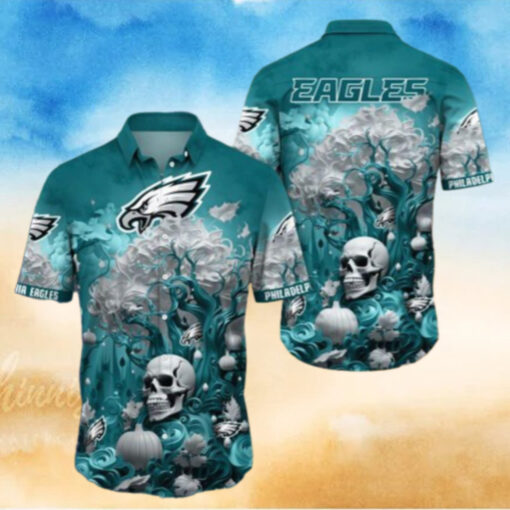 Philadelphia Eagles Halloween Skull Pumpkin Hawaiian Shirt
