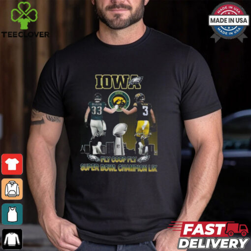 Philadelphia Eagles Iowa Hawkeyes DeJean Fly Coop Fly Super Bowl Champions LIX T Shirt