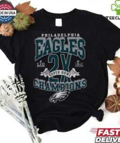 Philadelphia Eagles Majestic Threads Two Time Super Bowl Champions Yard Lines Heavyweight T Shirt