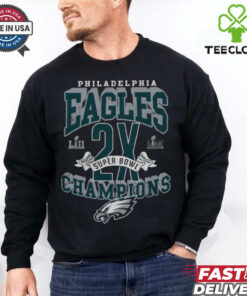 Philadelphia Eagles Majestic Threads Two Time Super Bowl Champions Yard Lines Heavyweight T Shirt