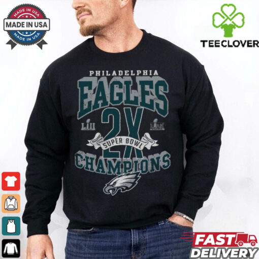 Philadelphia Eagles Majestic Threads Two Time Super Bowl Champions Yard Lines Heavyweight T Shirt