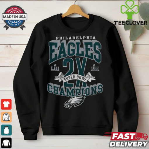 Philadelphia Eagles Majestic Threads Two Time Super Bowl Champions Yard Lines Heavyweight T Shirt