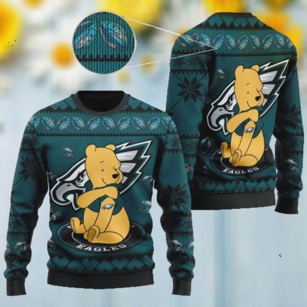 Philadelphia Eagles NFL American Football Team Logo Cute Winnie The Pooh Bear 3D Ugly Christmas Sweater Shirt For Men And Women On Xmas Days