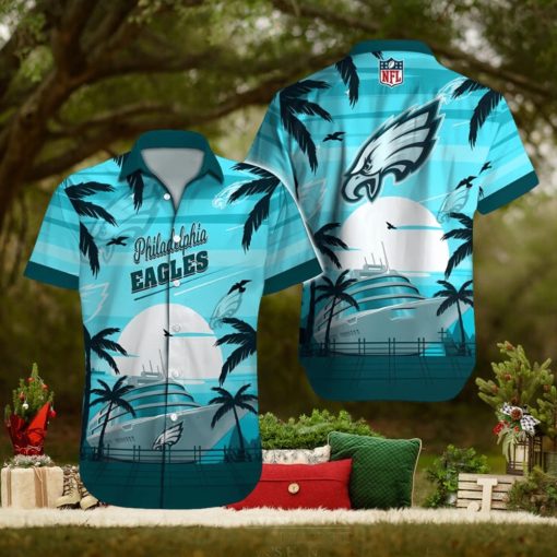 Philadelphia Eagles NFL Big Ship And Ocean Aloha Short Sleeve Hawaiian Shirt