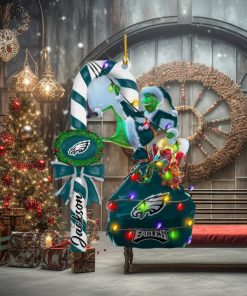 Philadelphia Eagles NFL Custom Name Grinch Candy Cane 2 Side Christmas Ornament