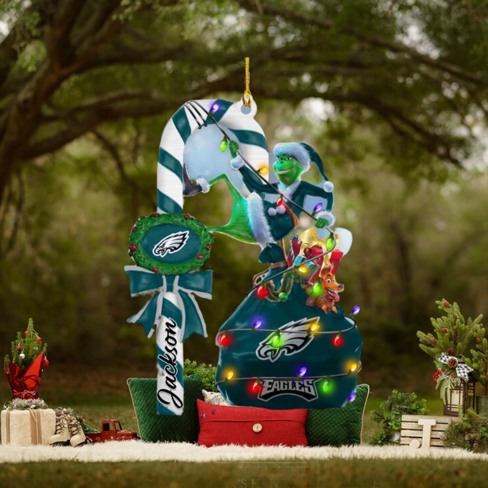 Philadelphia Eagles NFL Custom Name Grinch Candy Cane 2 Side Christmas Ornament Philadelphia Eagles NFL Custom Name Grinch Candy Cane 2 Side Christmas Ornament