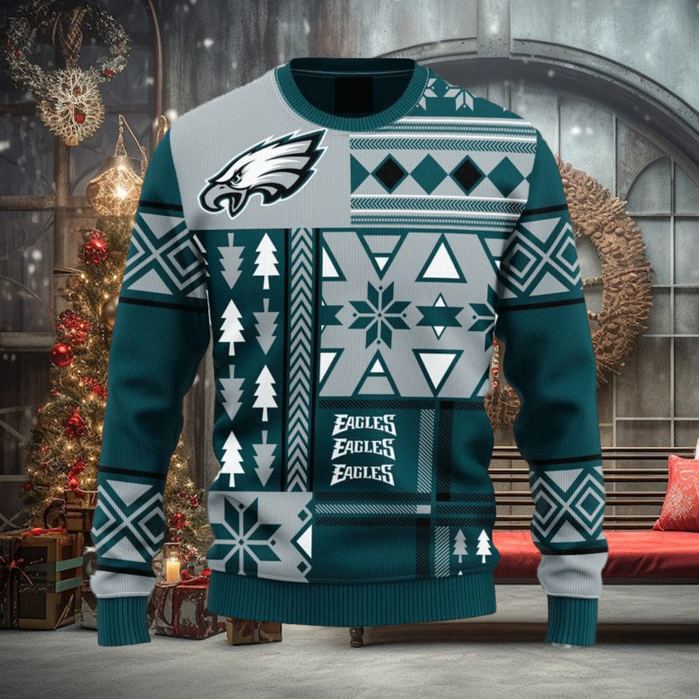 Philadelphia Eagles Christmas Caro Pattern Ugly Sweater For Men