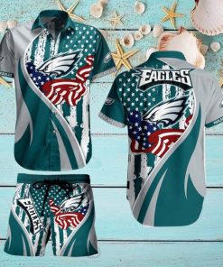 Philadelphia Eagles NFL Vintage US Flag Graphic Trends Hawaiian Shirt And Short For Men Women Gift Summer Beach Team Holiday