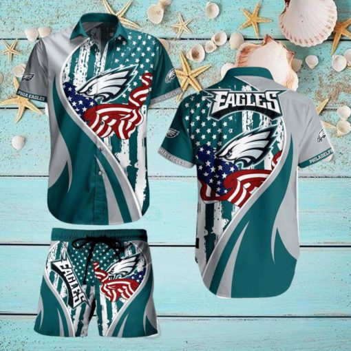 Philadelphia Eagles NFL Vintage US Flag Graphic Trends Hawaiian Shirt And Short For Men Women Gift Summer Beach Team Holiday