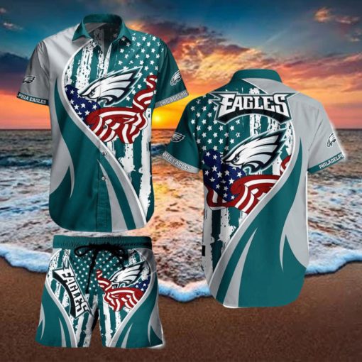 Philadelphia Eagles NFL Vintage US Flag Graphic Trends Hawaiian Shirt And Short For Men Women Gift Summer Beach Team Holiday
