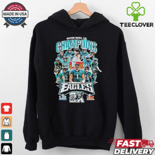 Philadelphia Eagles Philly Champions 2X Super Bowl LII Lix 2025 T shirt