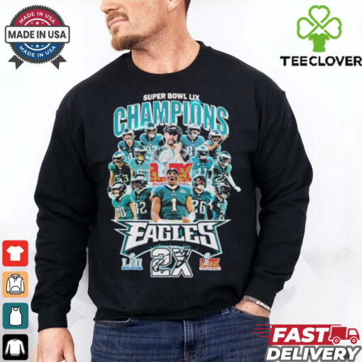 Philadelphia Eagles Philly Champions 2X Super Bowl LII Lix 2025 T shirt