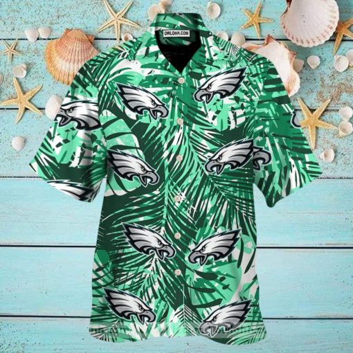 Philadelphia Eagles Retro Green Leaves Emerald Green Hawaiian Shirt