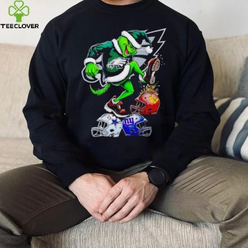 Philadelphia Eagles Santa Grinch stomp NFL helmets funny Christmas hoodie, sweater, longsleeve, shirt v-neck, t-shirt