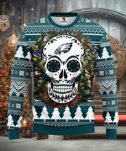 Philadelphia Eagles Skull Flower Ugly Christmas Ugly Sweater