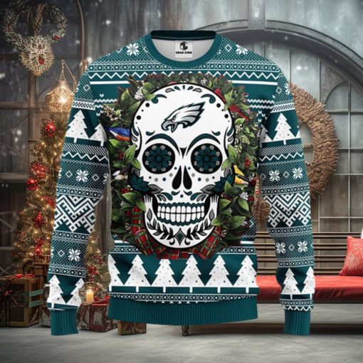 Philadelphia Eagles Skull Flower Ugly Christmas Ugly Sweater
