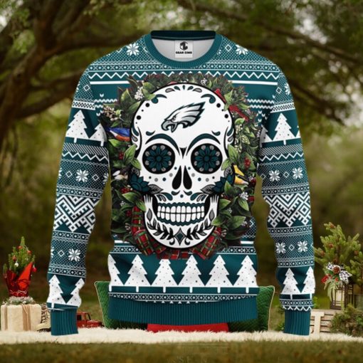 Philadelphia Eagles Skull Flower Ugly Christmas Ugly Sweater