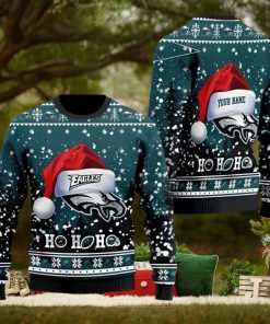 Philadelphia Eagles Symbol Wearing Santa Claus Hat Ho Ho Ho Personalized Christmas Ugly Sweater