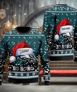 Philadelphia Eagles Symbol Wearing Santa Claus Hat Ho Ho Ho Personalized Christmas Ugly Sweater 1 Philadelphia Eagles Symbol Wearing Santa Claus Hat Ho Ho Ho Personalized Christmas Ugly Sweater