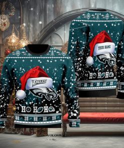 Philadelphia Eagles Symbol Wearing Santa Claus Hat Ho Ho Hos Ugly Christmas Holiday Sweater