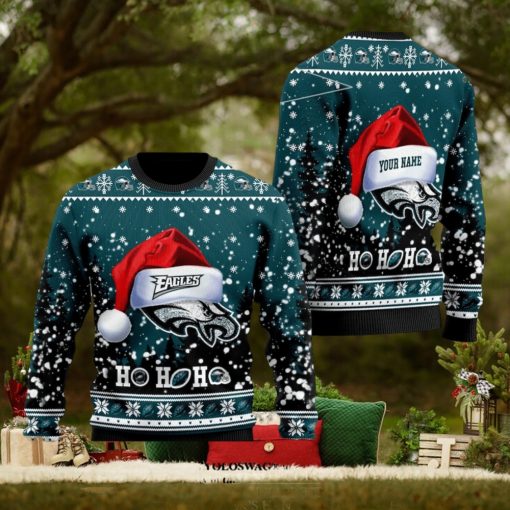 Philadelphia Eagles Symbol Wearing Santa Claus Hat Ho Ho Hos Ugly Christmas Holiday Sweater
