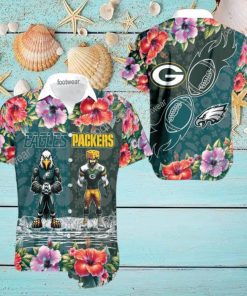 Philadelphia Eagles VS NFL Green Bay Packers Mascot Colorful Aloha Hawaiian Shirt Gift For Fans
