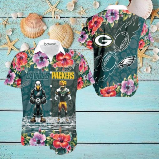 Philadelphia Eagles VS NFL Green Bay Packers Mascot Colorful Aloha Hawaiian Shirt Gift For Fans